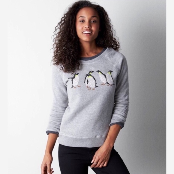 American Eagle Cozy Sequined Penguin Sweatshirt - Picture 3 of 16